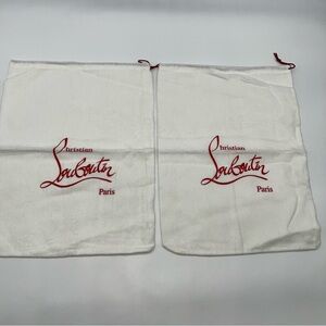 Christian Louboutin Pair of White Cotton Flannel Drawstring Dust Bags w/Red Logo